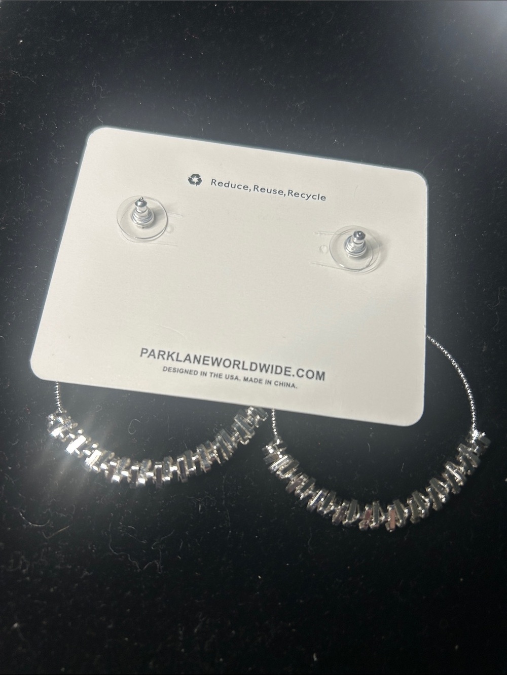 Park Lane Silver-Tone Hoop Earrings with Baguette Crystal Fringe - Picture 2 of 3